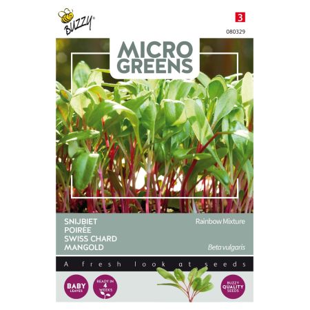 Buzzy Microgreens, Mangold Regenbogen Mischung - Buzzy Microgreens, Snijbiet Regenboogmengsel